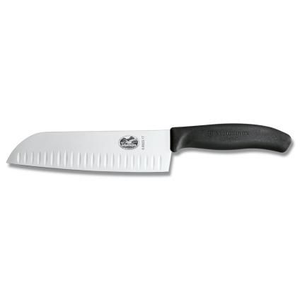 Нож Сантоку 17 см, с овални жлебове, черен, Victorinox
