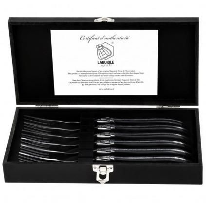 Комплект вилици за пържоли LAGUIOLE LUXURY, 6 бр., черни, с дръжка от абанос, Laguiole
