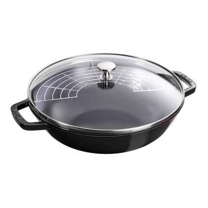 Уок 30 см, със стъклен капак, черен, Staub