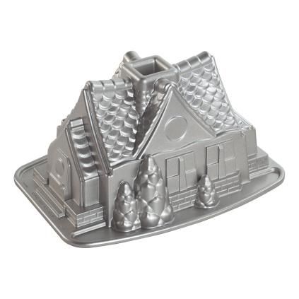 Класическа форма за кекс GINGERBREAD HOUSE, сребриста, Nordic Ware