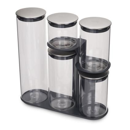Кухненски буркани в комплект 100 COLLECTION, 5 бр. + стойка, Joseph Joseph