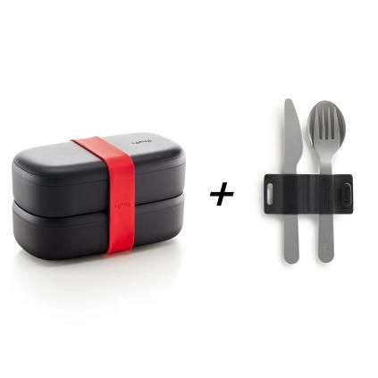 Кутия за обяд LUNCHBOX TO GO 1 l, с прибори, черен / черен, Lékué