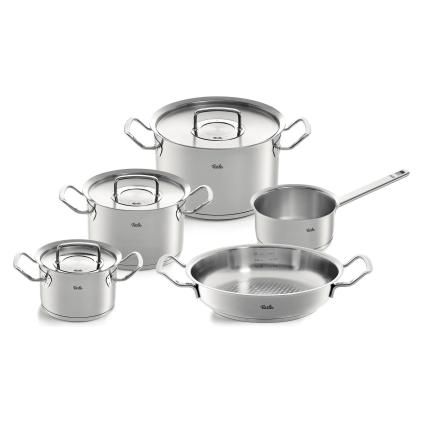 Комплект кухненски съдове ORIGINAL-PROFI COLLECTION, с тиган за сосове и сервиращ тиган, комплект от 5 бр., инокс, Fissler