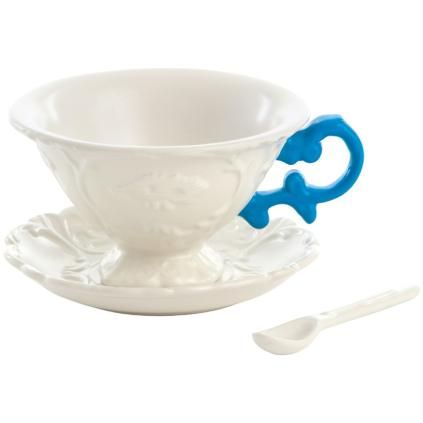 Чаша за чай с чинийка и лъжица I-WARES светло синьо, Seletti