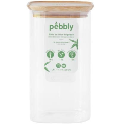 Кухненски буркан за съхранение PKV-006, 1.4 л, стъкло / бамбук, Pebbly