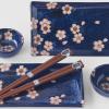 Комплект за суши с пръчици за хранене NAVY WITH PINK SAKURA, 4 бр., MIJ
